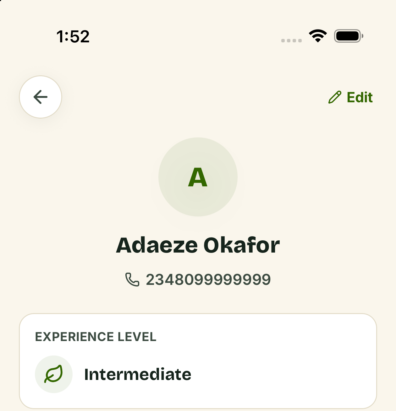 famaPro farmer profile showing experience level and farming interests